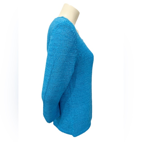 Vintage Christina Blue Knit Sweater Womens L V Neck 3/4 Sleeve Made in Hong Kong - Picture 2 of 7